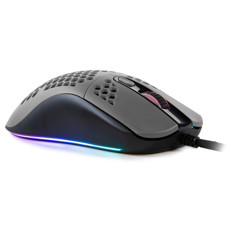 Nærbilde av Arozzi Favo Ultra Light gamingmus RGB-belysning