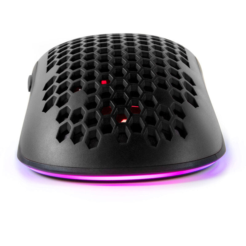 Sidevisning av Arozzi Favo Ultra Light gamingmus kablet 16000 DPI RGB svart