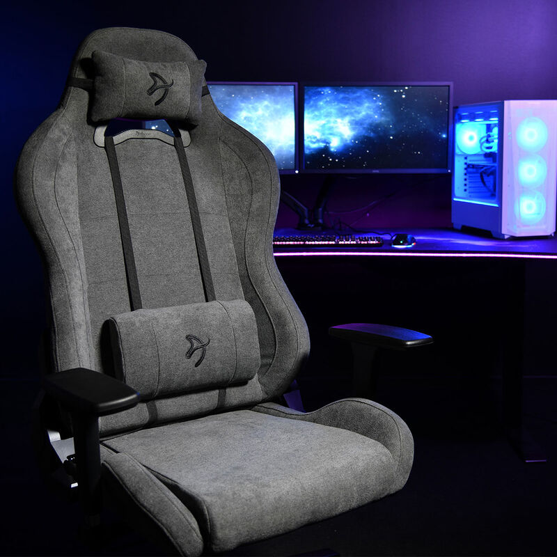 Nærbilde av lendestøtte på Arozzi Torretta gamingstol Soft Fabric stoff grå