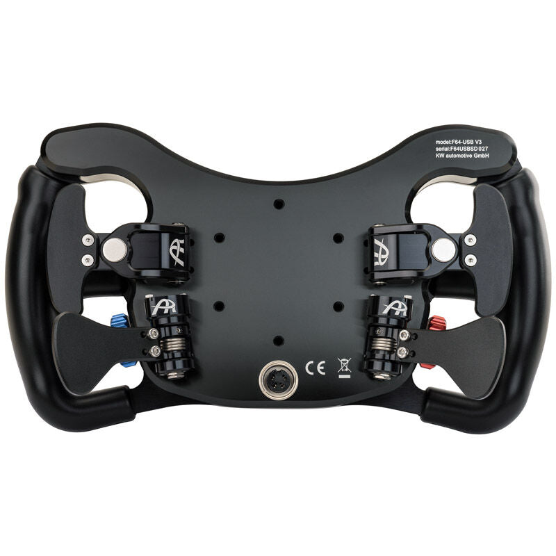 Nærbilde av magnetiske shiftere på Ascher Racing F64-USB V3 simracingratt