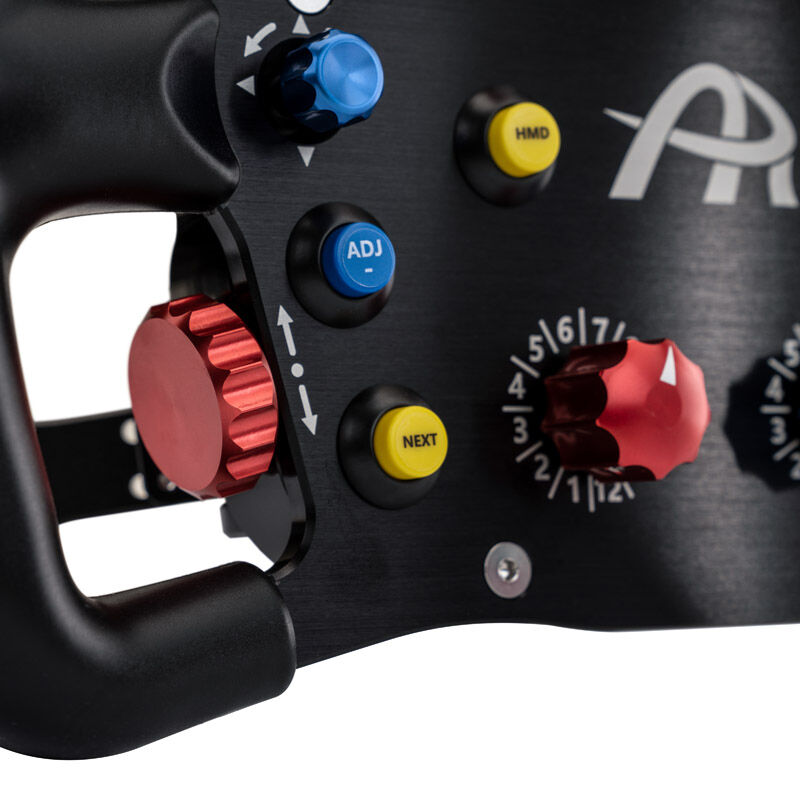 Oversikt over knapper og joysticks på Ascher Racing F64-USB V3 simracingratt