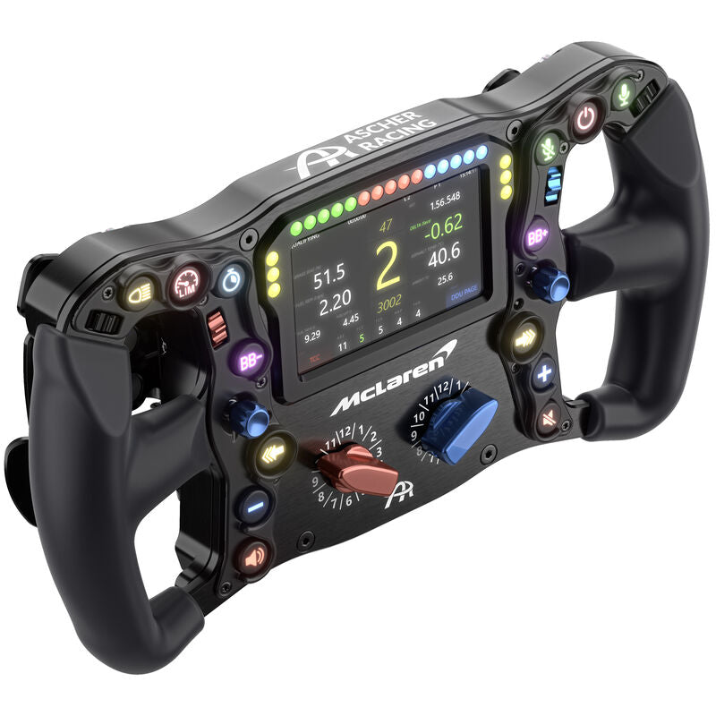 Detalj av knapper på Ascher Racing McLaren Artura Ultimate simracingratt USB RGB