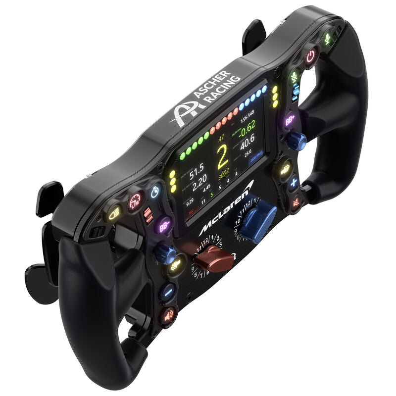 Nærbilde av RGB-belysning på Ascher Racing McLaren Artura Ultimate simracingratt USB RGB