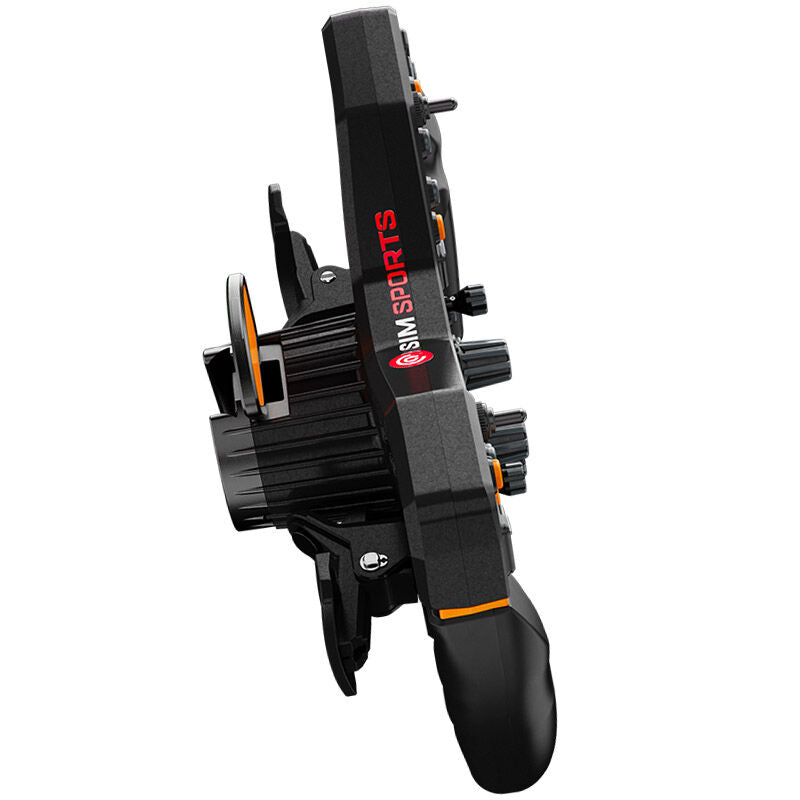 Detalj av magnetiske skiftbrytere på Asetek SimSports Forte Formula Wheel