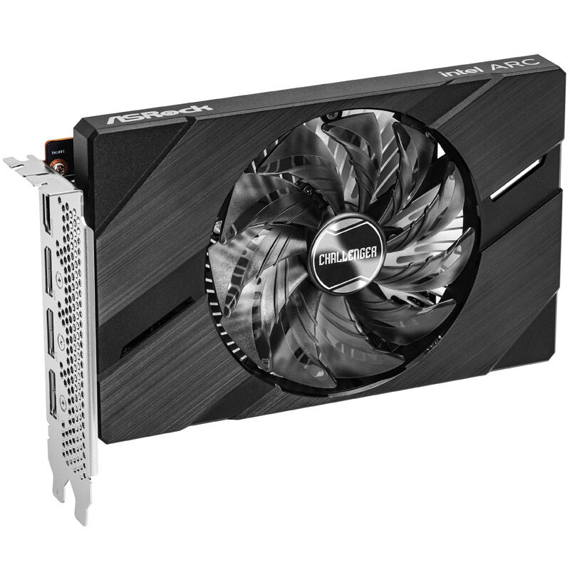 Nærbilde av ASRock Arc A380 Challenger ITX grafikkort kjølesystem