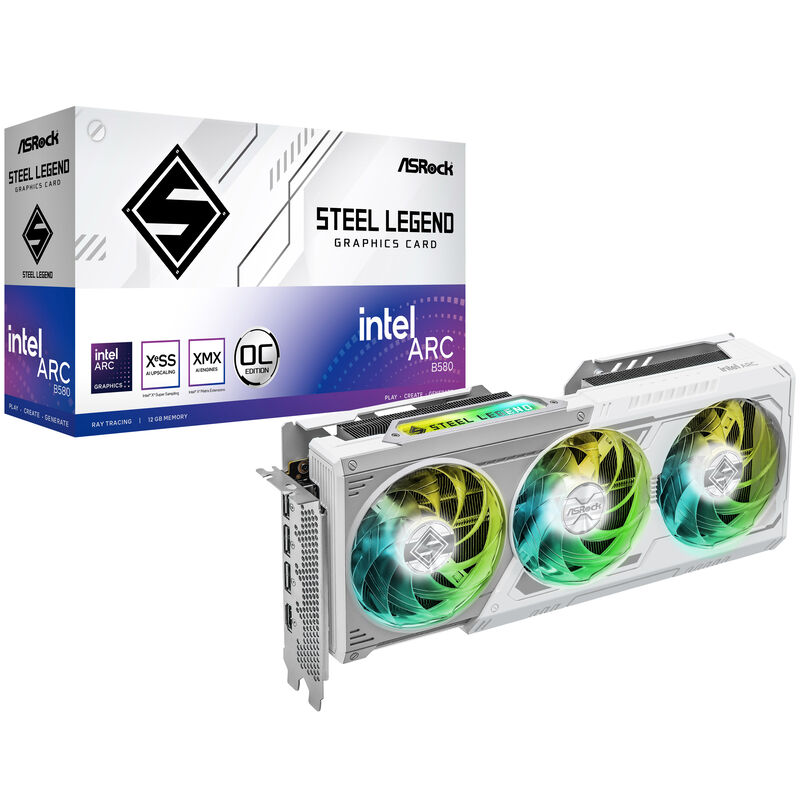 ASRock Arc B580 Steel Legend OC grafikkort forfra