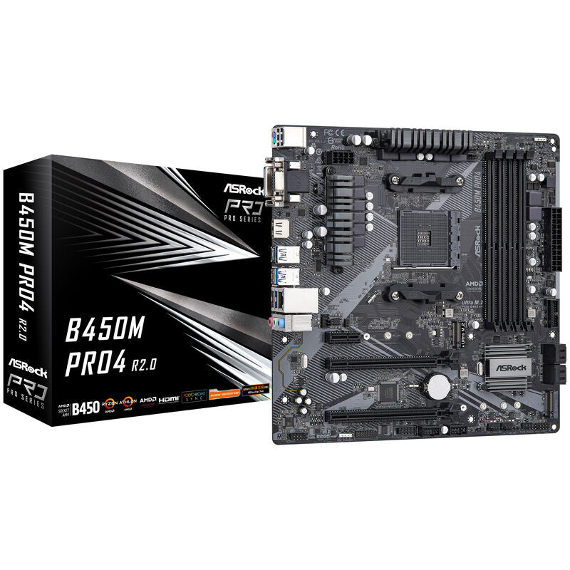 ASRock B450M PRO4 R2.0 hovedkort forfra