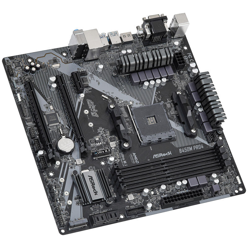 Nærbilde av ASRock B450M PRO4 R2.0 USB-porter