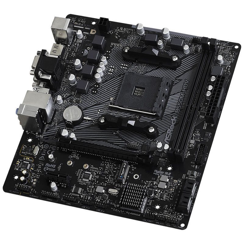 Nærbilde av ASRock B550M-HDV hovedkort komponenter