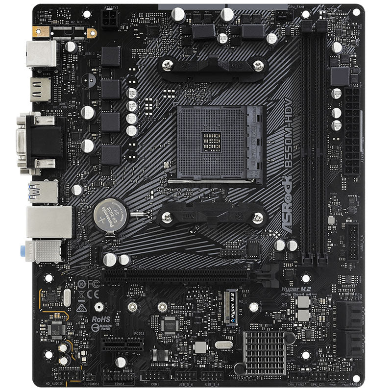 Detalj av ASRock B550M-HDV hovedkort