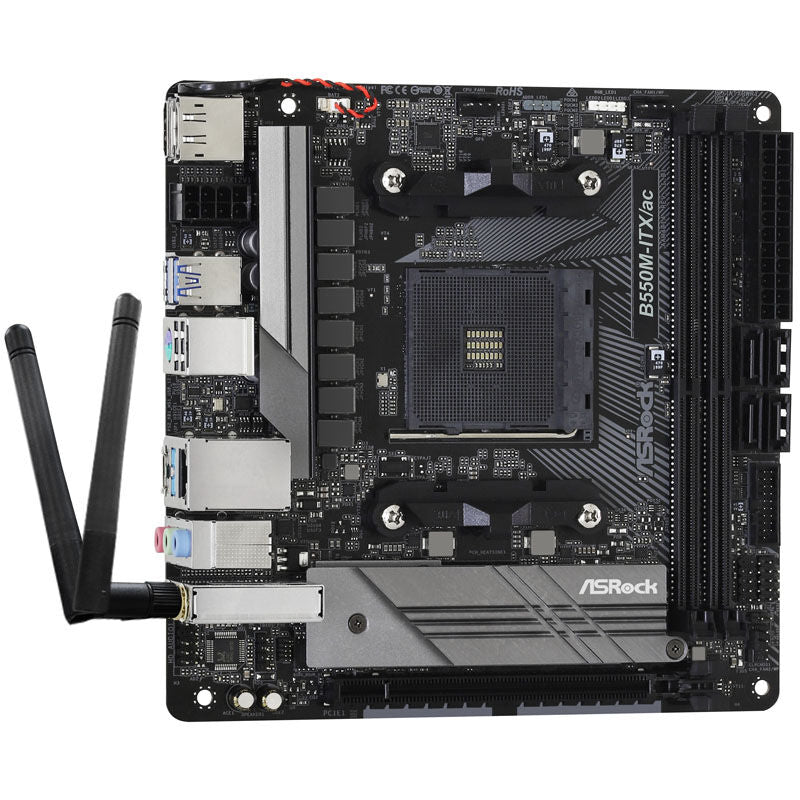 Bakside av ASRock B550M-ITX/ac hovedkort