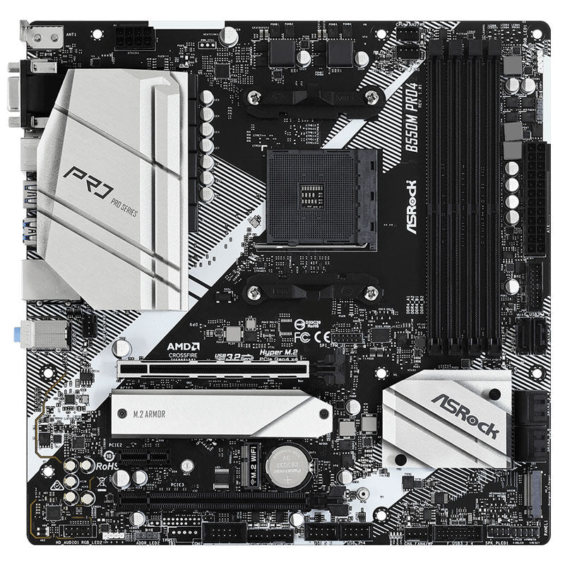 Detalj av ASRock B550M Pro4 hovedkort