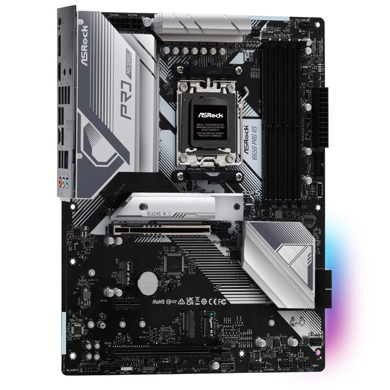 Baksiden av ASRock B650 Pro RS hovedkort