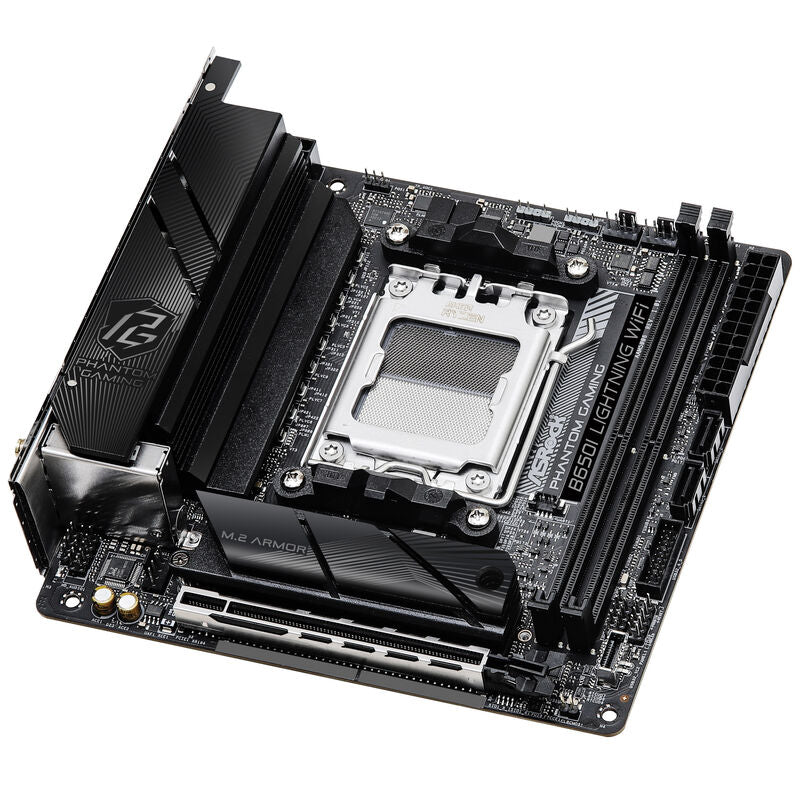 Nærbilde av ASRock B650I Lightning WiFi hovedkort CPU-sokkel