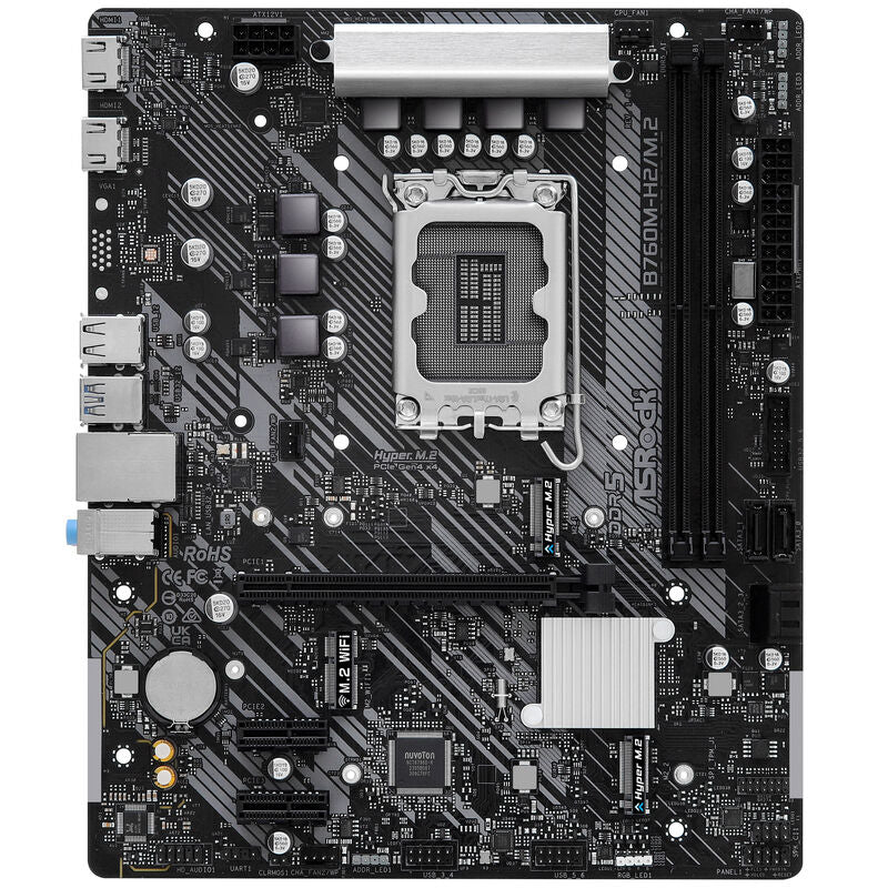 Detalj av ASRock B760M-H2 M.2 hovedkort slotter