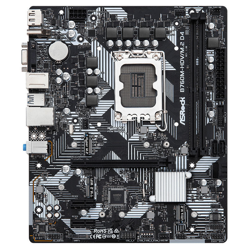 Detalj av ASRock B760M-HDV M.2 D4 hovedkort PCIe-spor