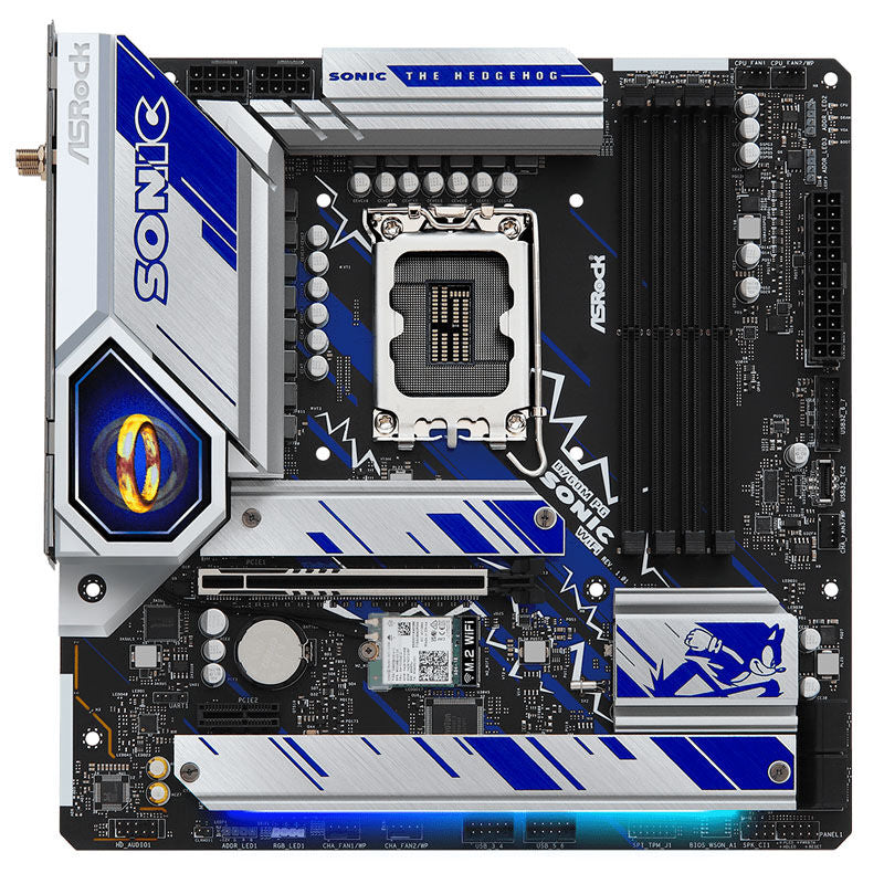 Detalj av ASRock B760M PG Sonic WiFi hovedkort PCIe-porter