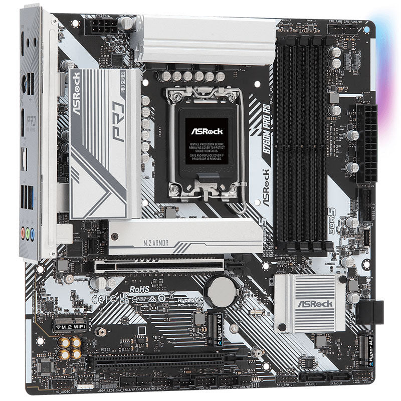 Bakside av ASRock B760M Pro RS hovedkort Micro-ATX DDR5