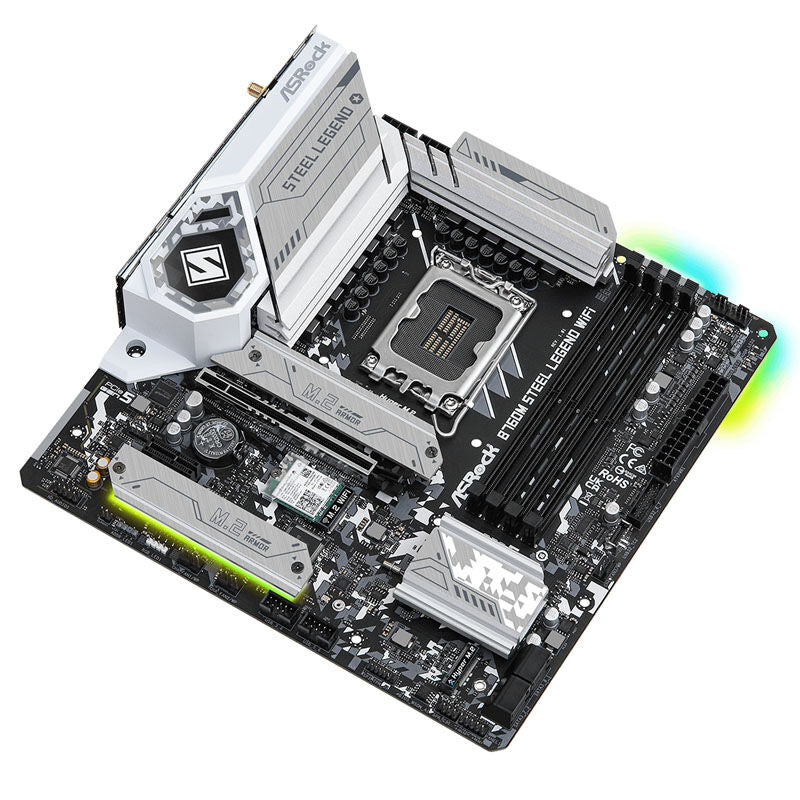 Nærbilde av ASRock B760M Steel Legend WiFi hovedkort RAM-spor