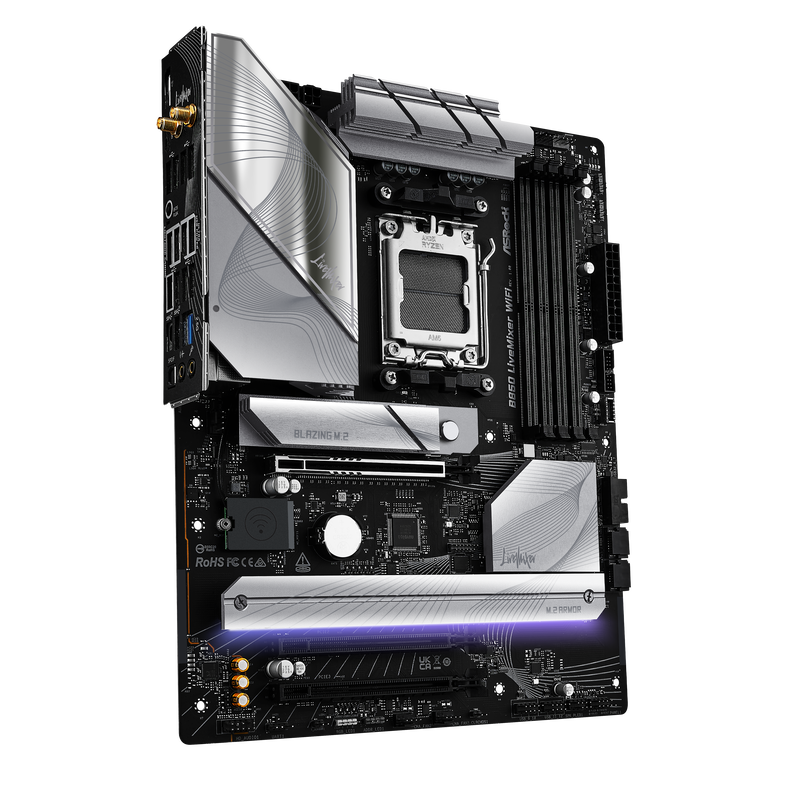 ASRock B850 LiveMixer WiFi hovedkort bakside