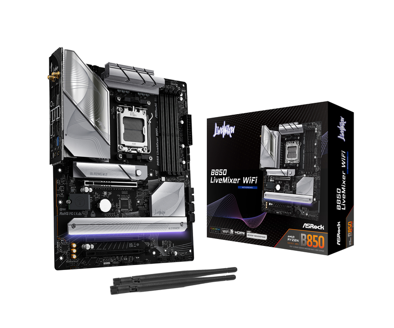 ASRock B850 LiveMixer WiFi hovedkort forfra