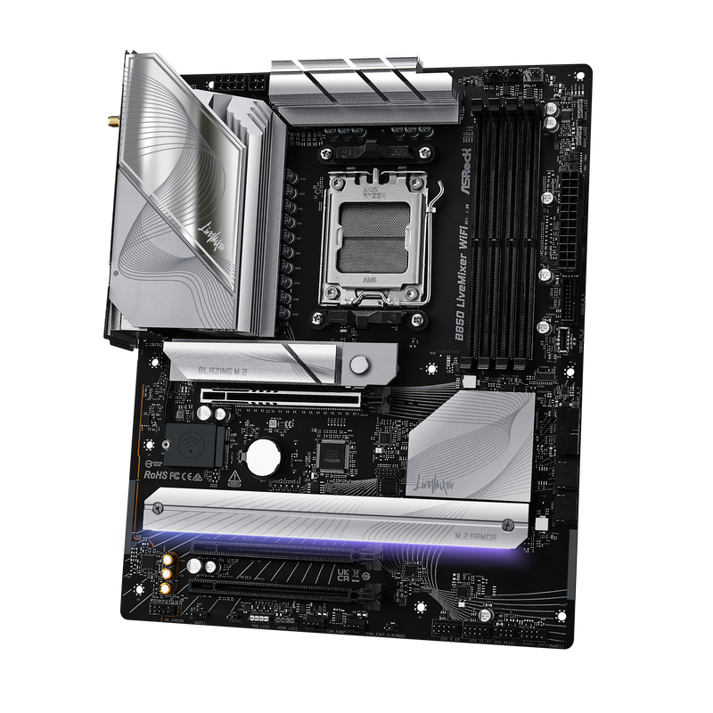 Detalj av ASRock B850 LiveMixer WiFi hovedkort PCIe-spor
