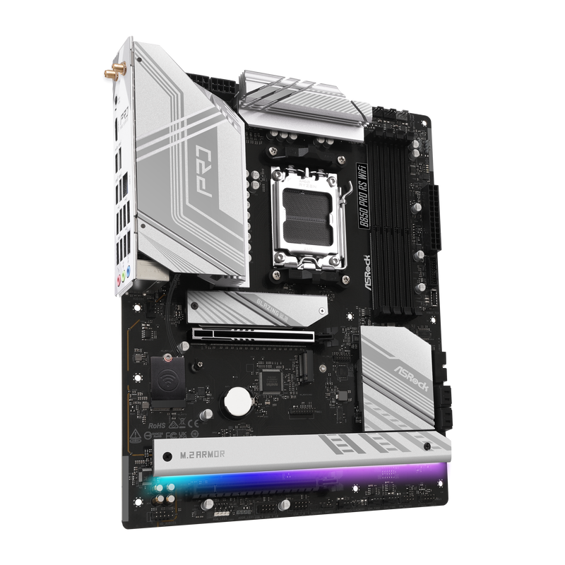 Montert ASRock B850 Pro RS WiFi hovedkort i PC-kabinett