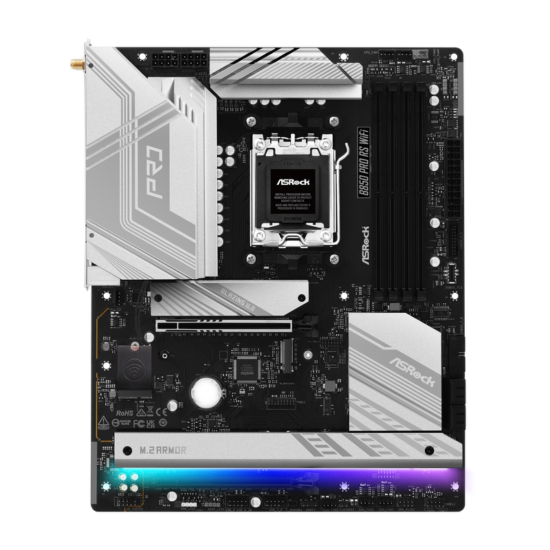 Nærbilde av RAM-plassene på ASRock B850 Pro RS WiFi