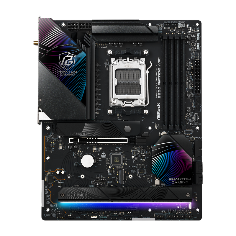 ASRock B850 Riptide WiFi hovedkort montert i PC-kasse