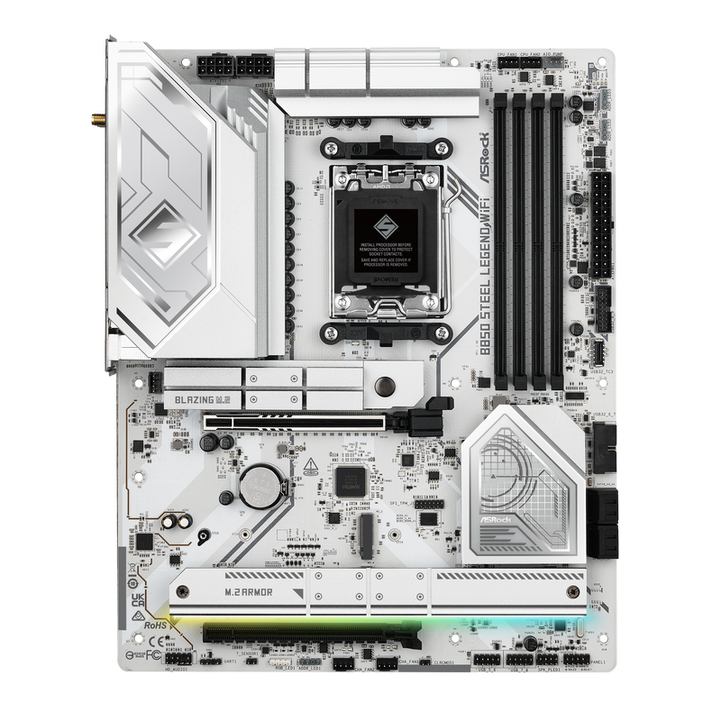 Montert ASRock B850 Steel Legend WiFi hovedkort med kjøler