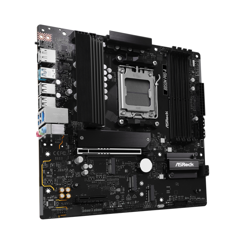 Detalj av ASRock B850M Pro-A hovedkort PCIe-spor