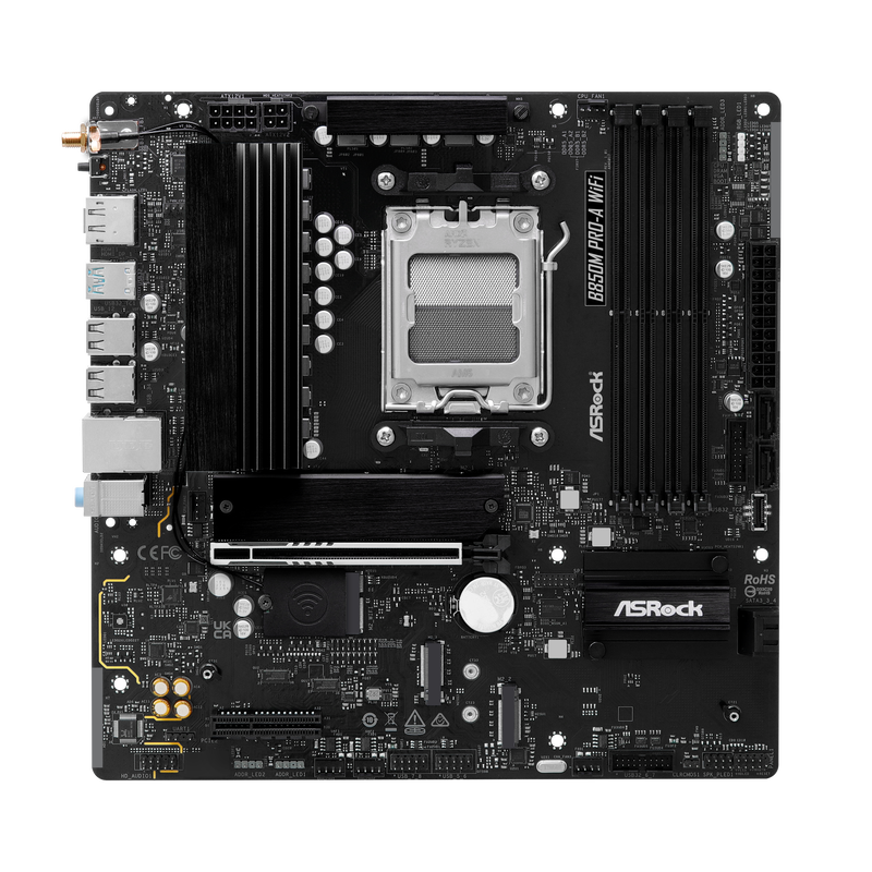 ASRock B850M Pro-A WiFi hovedkort montert i PC-kabinett
