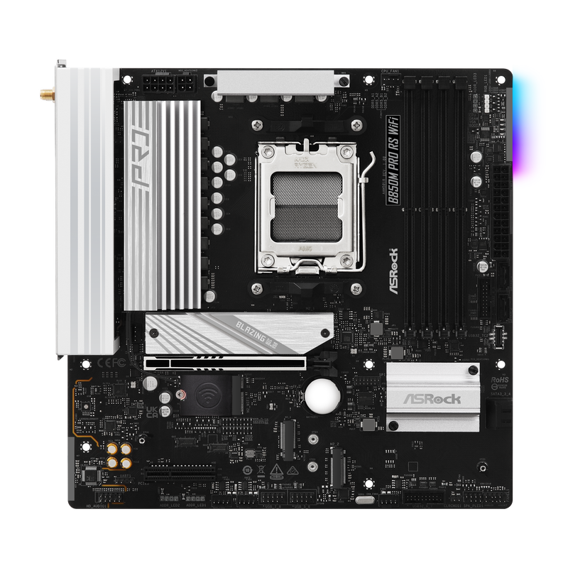 ASRock B850M Pro RS WiFi hovedkort montert i kabinett