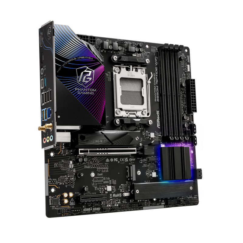 Bakside av ASRock B850M Riptide WiFi hovedkort