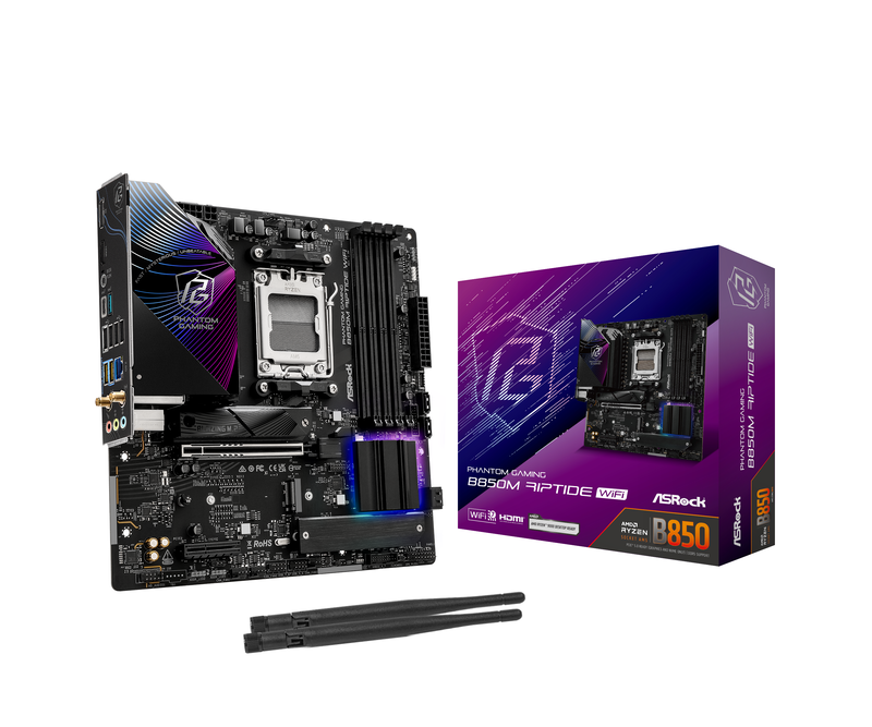 ASRock B850M Riptide WiFi hovedkort forfra
