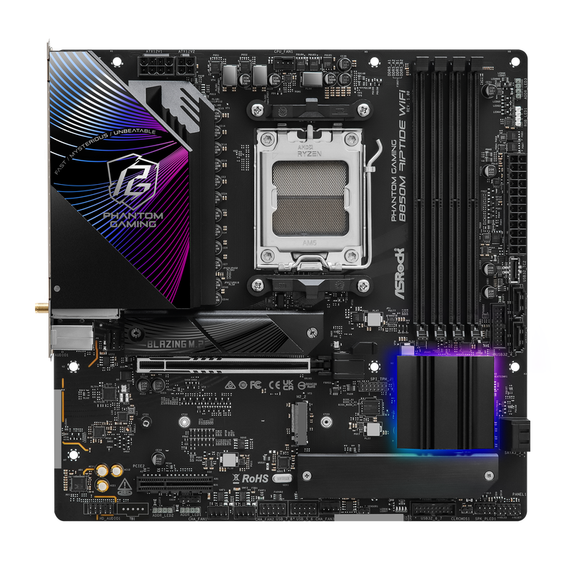 Nærbilde av kjøleribbene på ASRock B850M Riptide WiFi