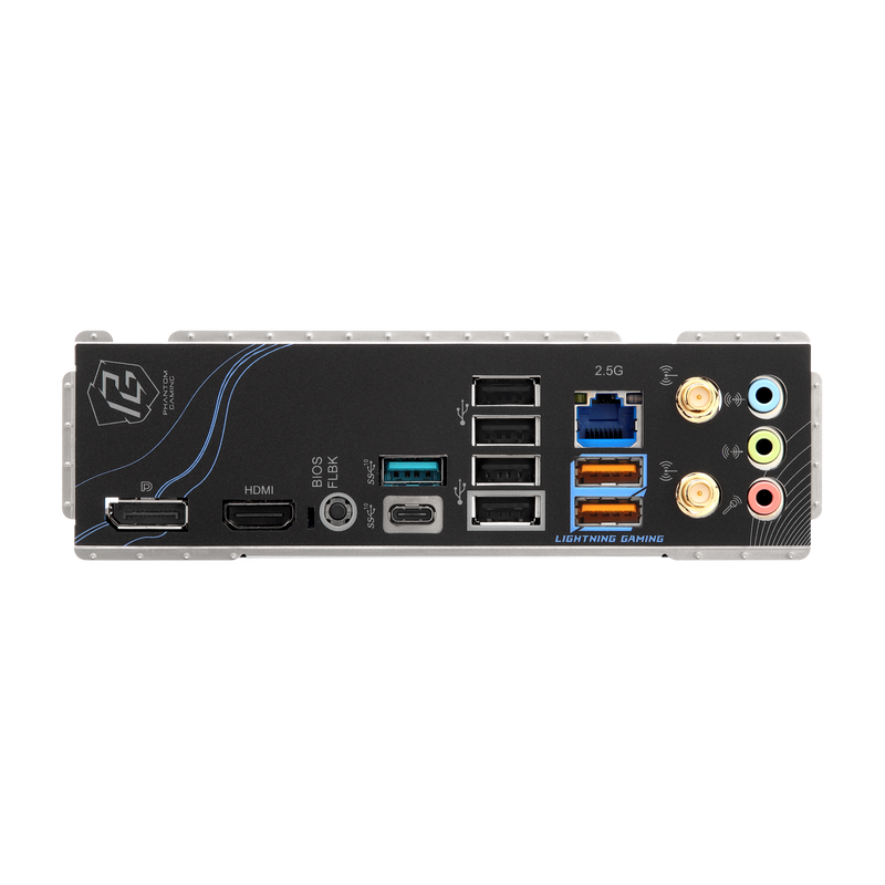 Wi-Fi 7 antenne og tilkoblinger på ASRock B850M Riptide WiFi