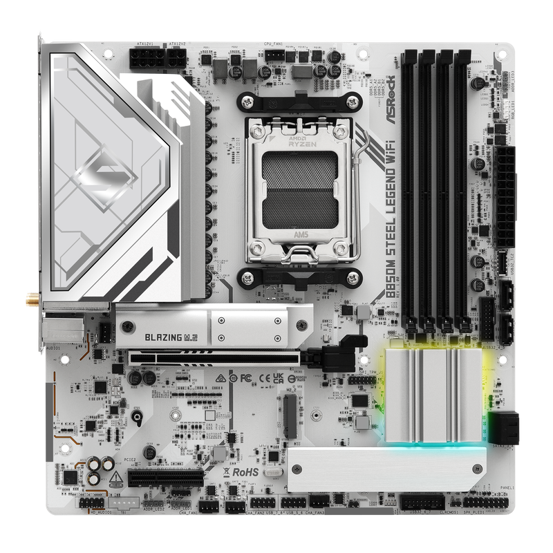 Montert ASRock B850M Steel Legend WiFi hovedkort i PC-kabinett