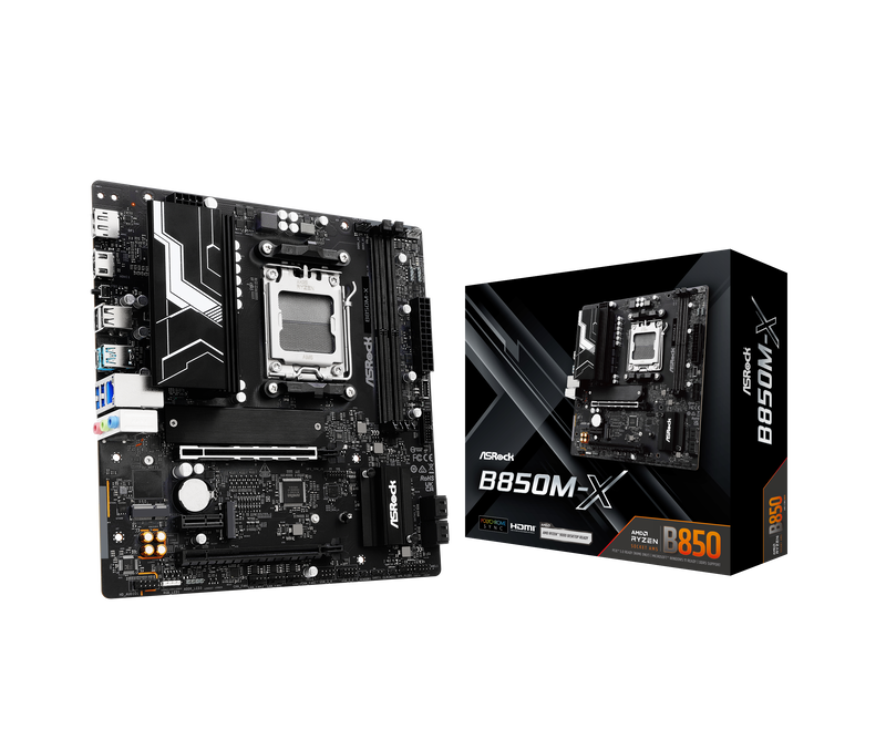 ASRock B850M-X hovedkort AM5 Micro-ATX DDR5 forfra