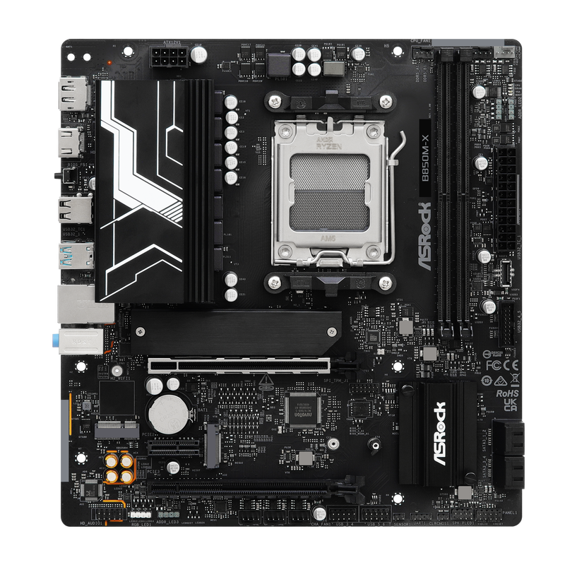 Montert ASRock B850M-X hovedkort AM5 Micro-ATX DDR5 i PC-kabinett