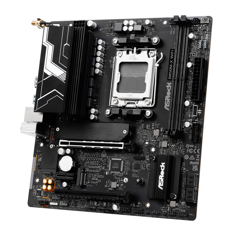 Detalj av ASRock B850M-X WiFi hovedkort minnespor