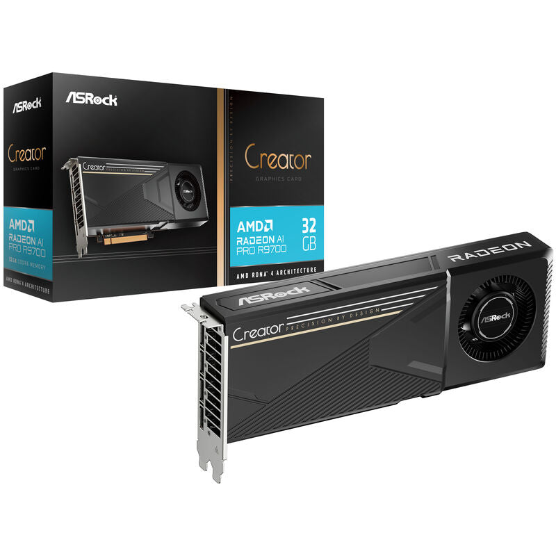 ASRock Radeon AI Pro R9700 Creator grafikkort forfra