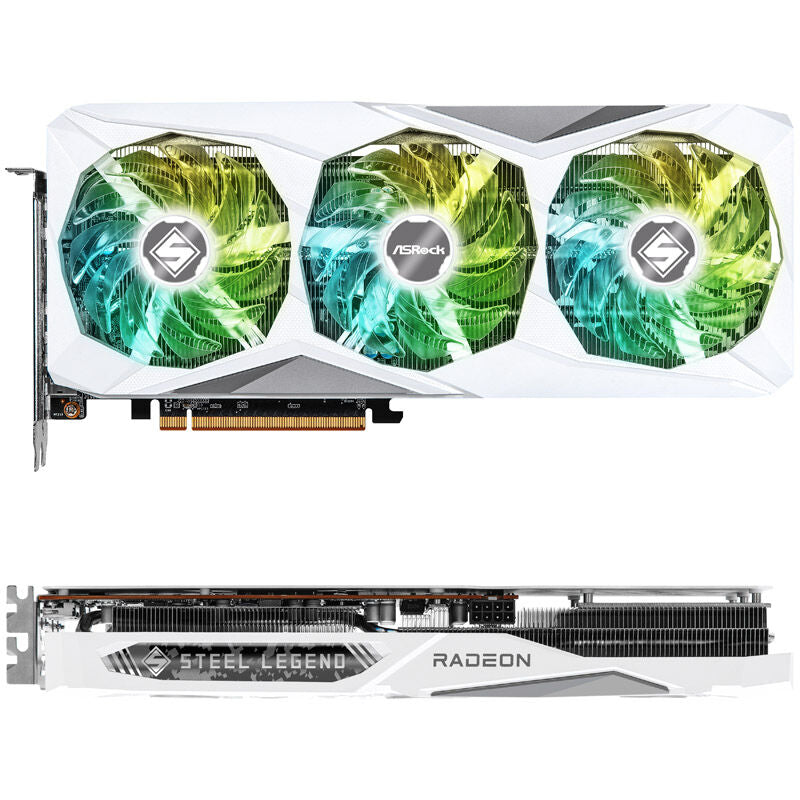 Detalj av ASRock Radeon RX 7600 Steel Legend 8GO kjølesystem