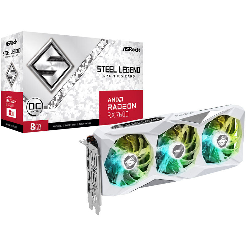 ASRock Radeon RX 7600 Steel Legend 8GO grafikkort forfra