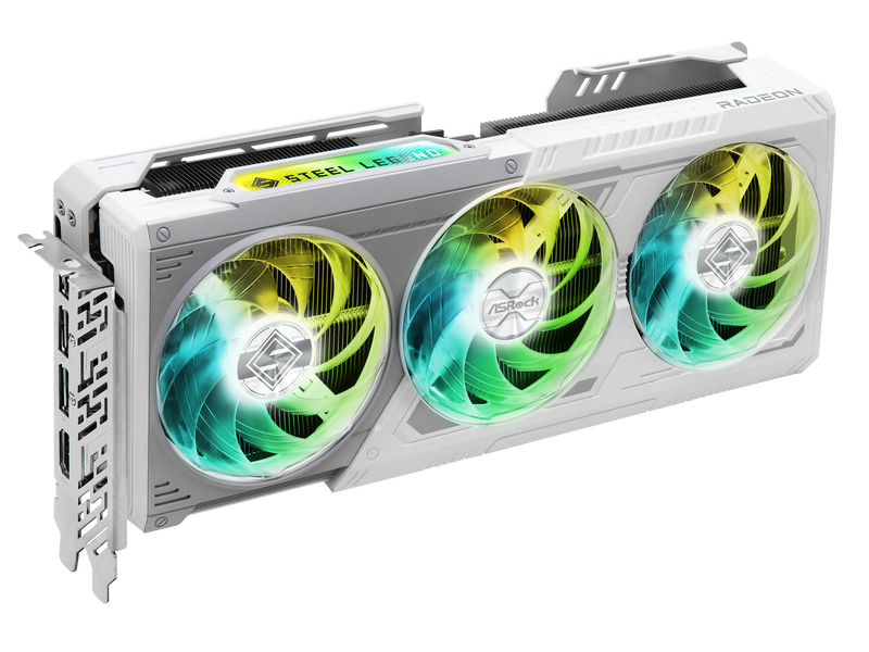 ASRock Radeon RX 9070 XT Steel Legend grafikkort bakside hvit