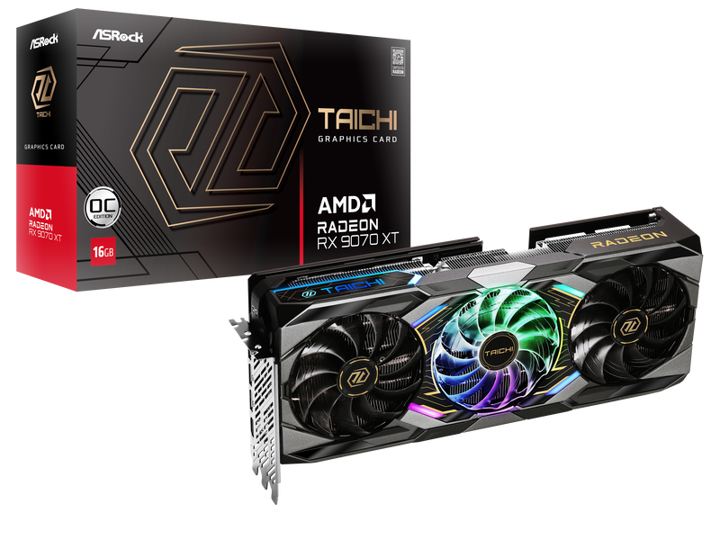 ASRock Radeon RX 9070 XT Taichi OC grafikkort forfra