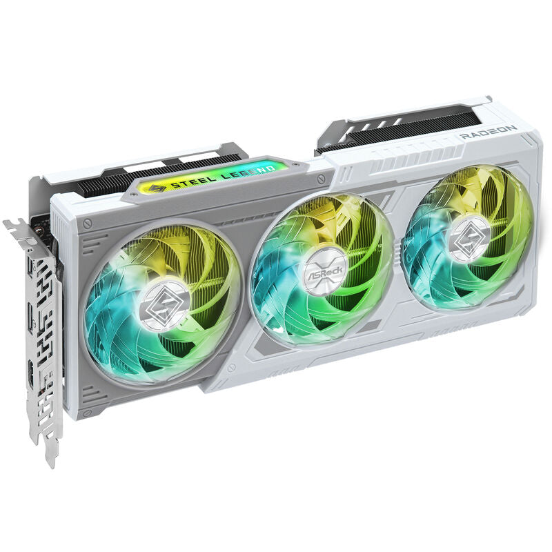 Nærbilde av vifte på ASRock RX 9060 XT SL grafikkort 16 GB GDDR6 hvit