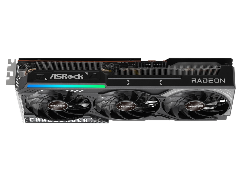 Nærbilde av RGB-belysning på ASRock RX 9070 Challenger