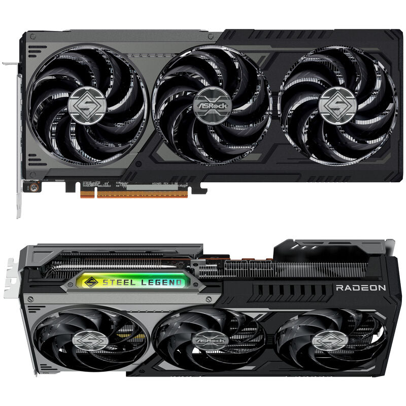 Detalj av ASRock RX 9070 XT Steel Legend Dark grafikkort