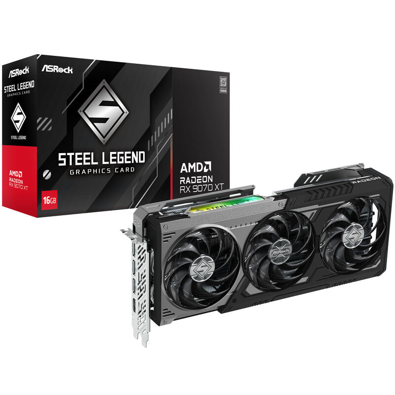 ASRock RX 9070 XT Steel Legend Dark grafikkort forfra